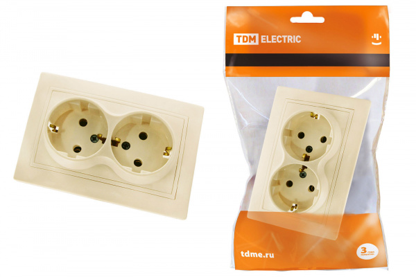 Розетка двойная 2П+З 16А 250В сл. кость "Таймыр" TDM