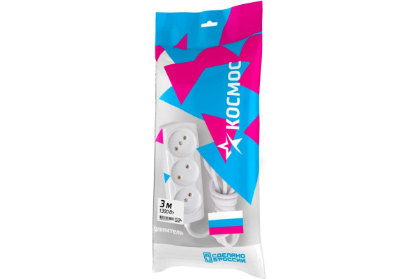 Удлинитель КОСМОС 6А 3 гн ПВС 2*0,75 (3м) Россия