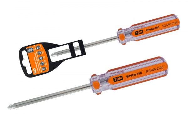 Отвертка крестовая, прозрачная рукоятка, углеродистая сталь, тип PH2 x 150 мм, серия "Гранит" TDM