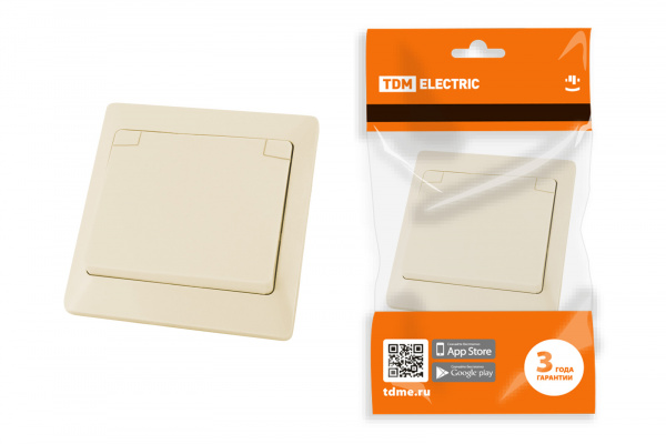 Розетка 2П+З с защ. шт. и крышкой 16А 250В IP44 сл. кость "Ильмень" TDM