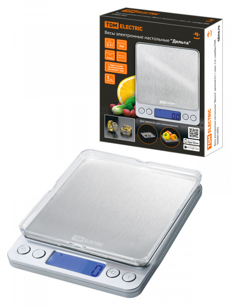 Весы электронные настольные "Дельта", деление 0,1 г, макс. 3 кг, серебро,TDM