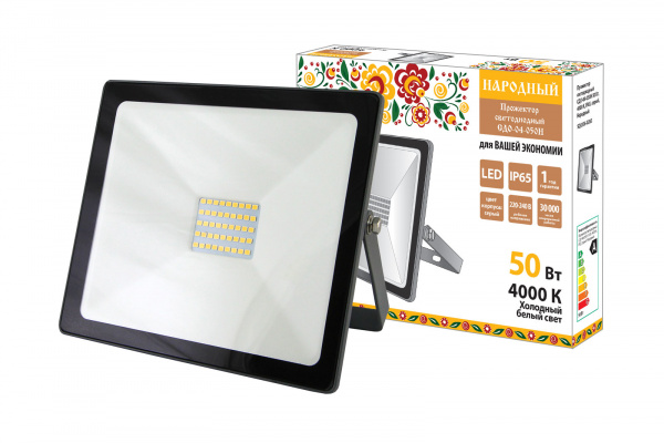 Прожектор светодиодный СДО-04-050Н 50 Вт, 4000 К, IP65, серый, Народный