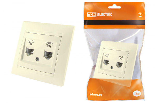Розетка двойная телефонная RJ11  сл. кость "Лама" TDM