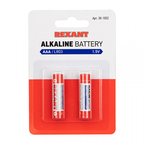 Алкалиновая батарейка AAA/LR03 1,5 V 2 шт. блистер REXANT