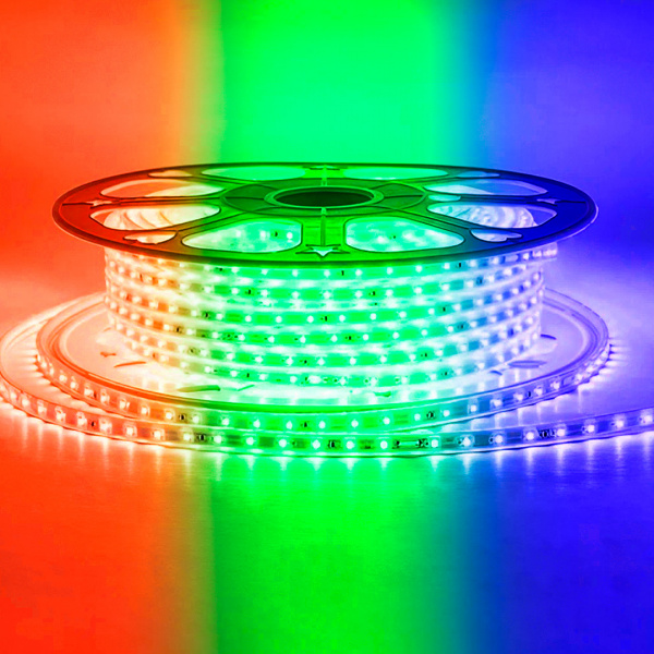 17-48 Светодиодная лента 220В, 12Вт/м, smd5050, 60д/м, IP65, размер 16х8мм, 50м, RGB, оболочка из полупрозрачного ПВХ